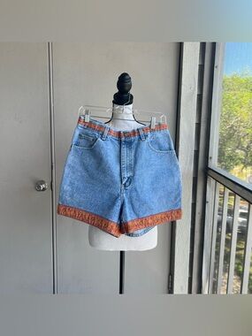 Vintage Bill Blass High Rise Denim Shorts Embroidered Orange